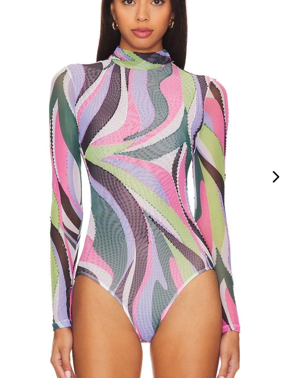PatBo Delos Beaded Mesh Bodysuit Multicolor Retro Size Small
